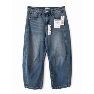 Frayed Jeans Womens Barrel Ankle Jeans Cleo Wash Medium Blue Denim Size 28
